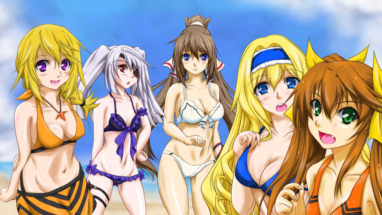 пять аниме девушек в бикини