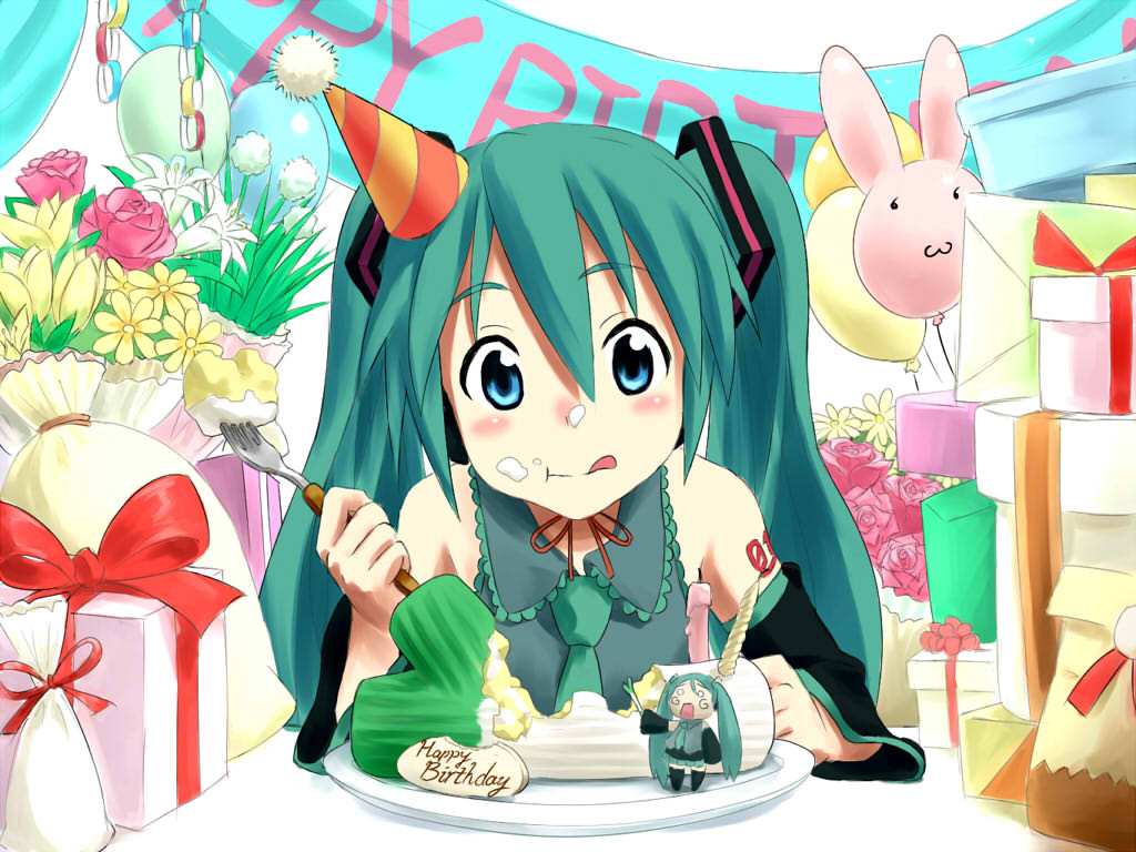 аниме девушка с зелёными волосами ~ день рождения