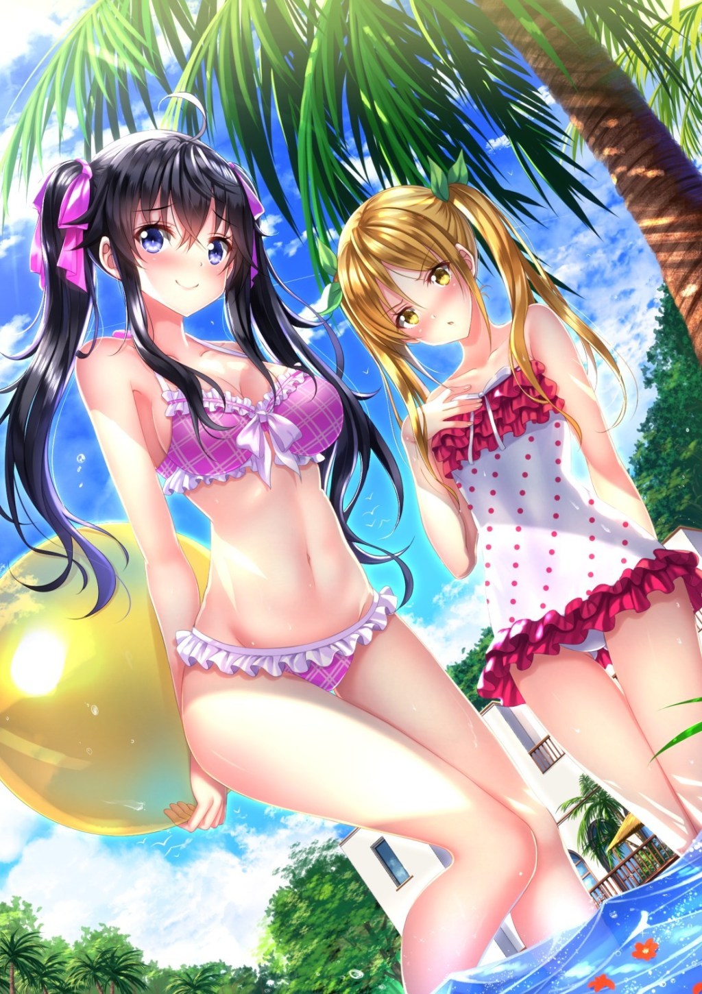 Две девушки в купальниках из аниме Ты думал жена в онлайн-игре девушка? / Netoge no Yome wa Onnanoko ja Nai to Omotta?