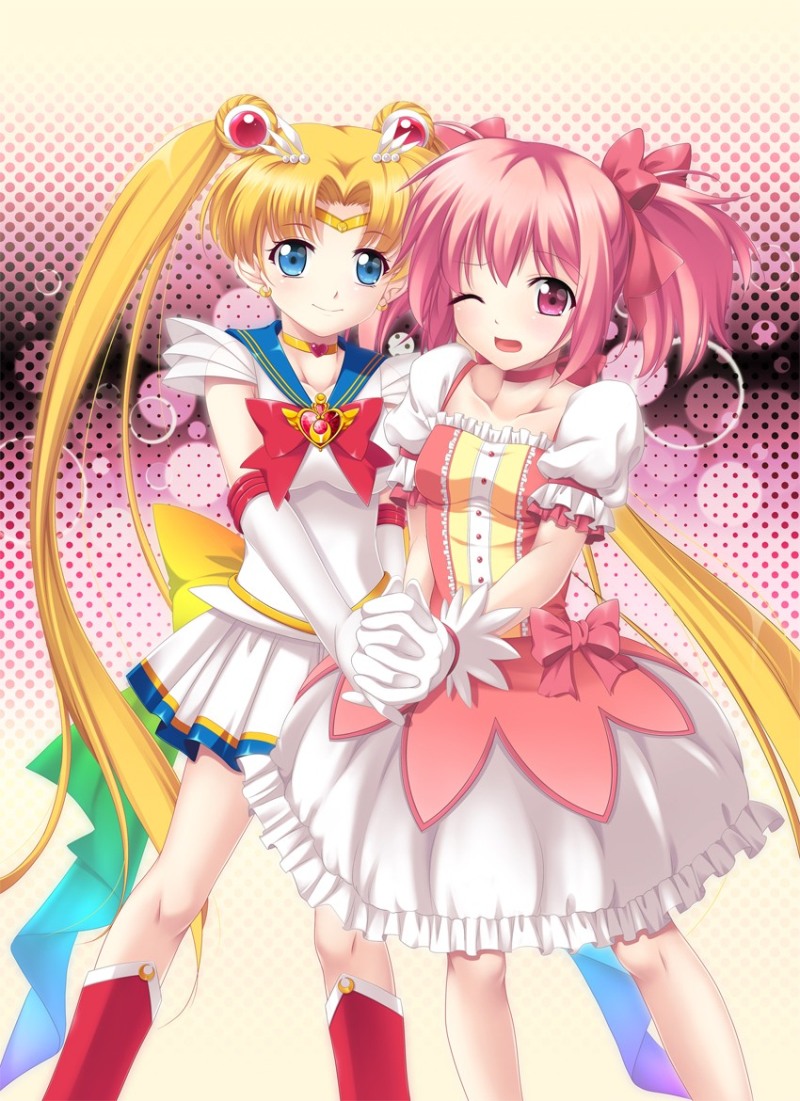 две аниме девушки sailor moon и kaname madoka