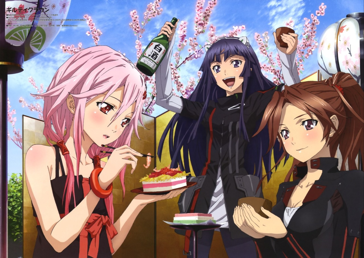 три аниме девушки празднуют shinomiya ayase yuzuriha inori tsugumi