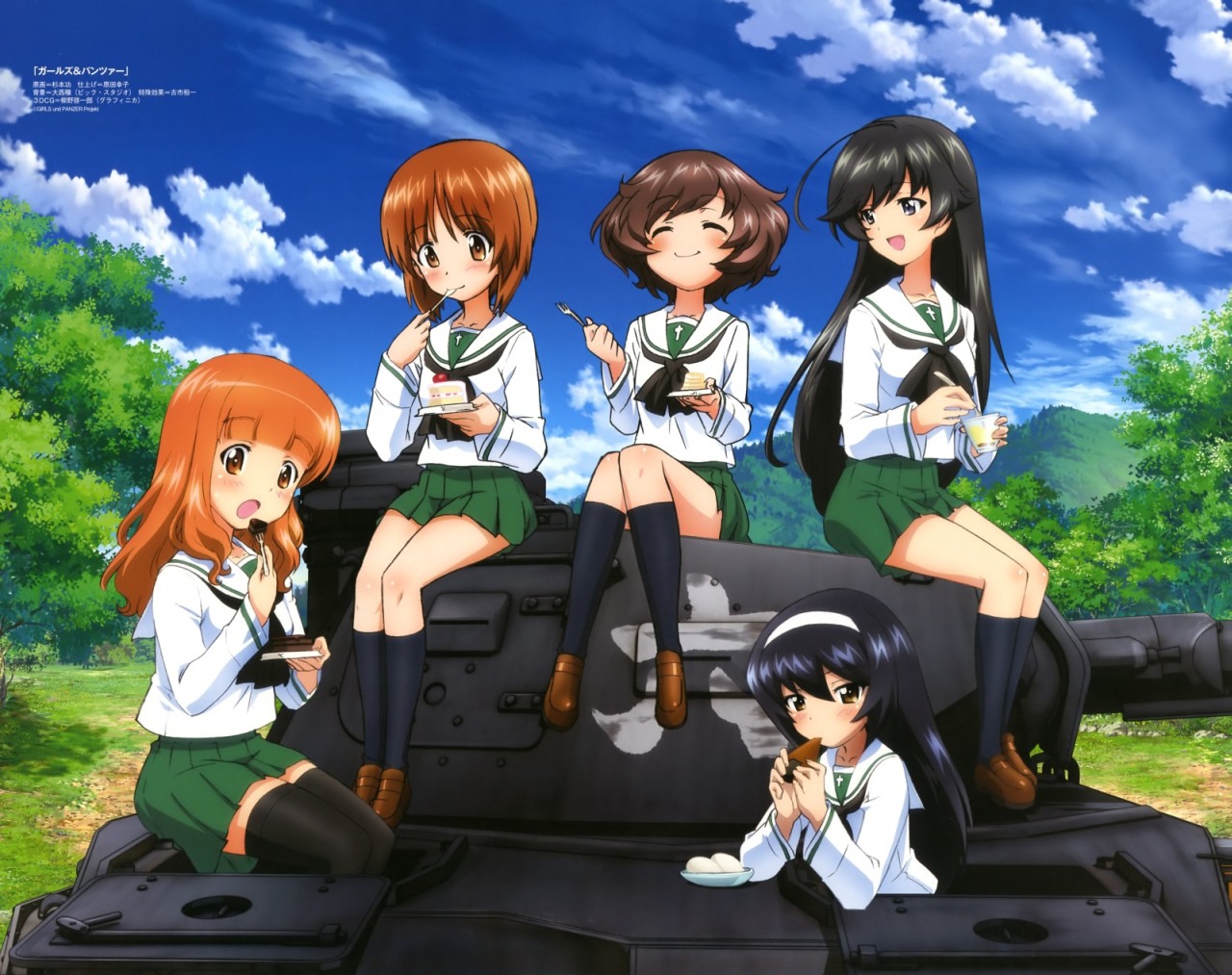 пять девушек и танк из аниме Girls und Panzer