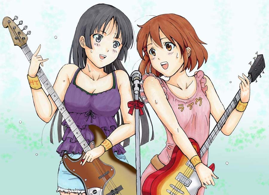 Две девушки с гитарами  akiyama mio и hirasawa yui Фан Арт  by yrk_yuriko