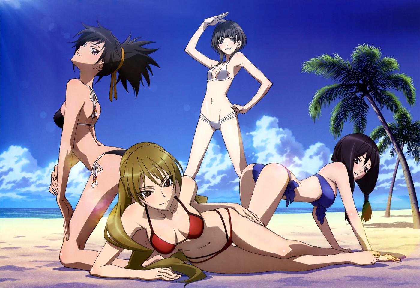 девушки на пляже из аниме М3: Чёрный металл / M3: Sono Kuroki Hagane