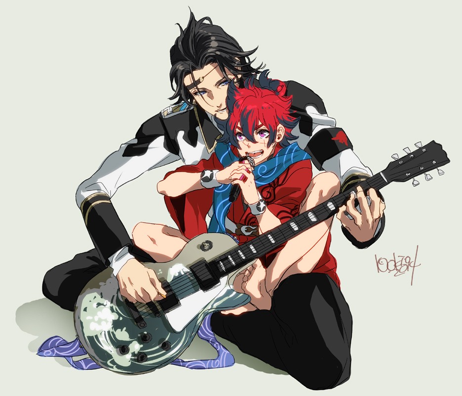 парни из аниме Рок эпохи Бакумацу играют на гитаре и поют
