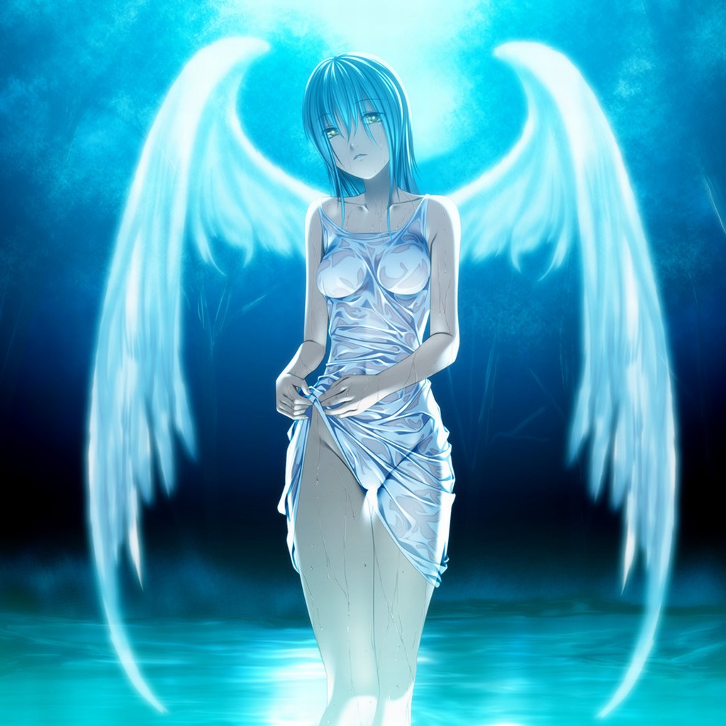 промокшая девушка ангел в сорочке без нижнего белья