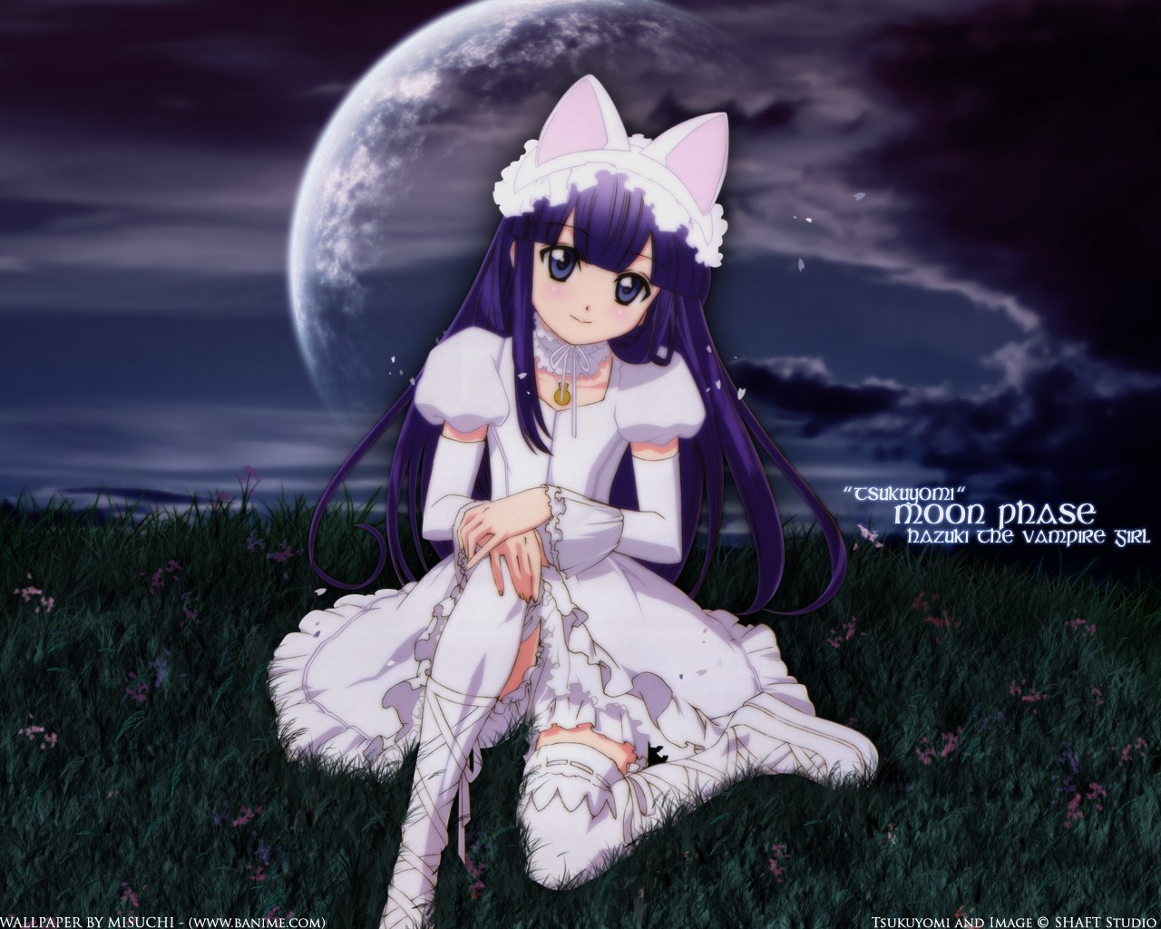 девочка в готическом платье на фоне луны из аниме Фаза Луны