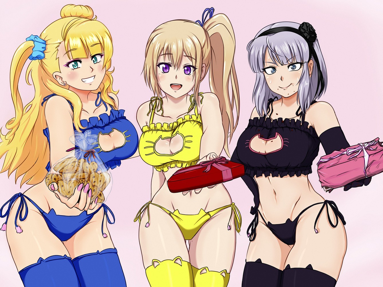 Три аниме девушки с печеньками gyaru-ko + kawakami mai + shidare hotaru